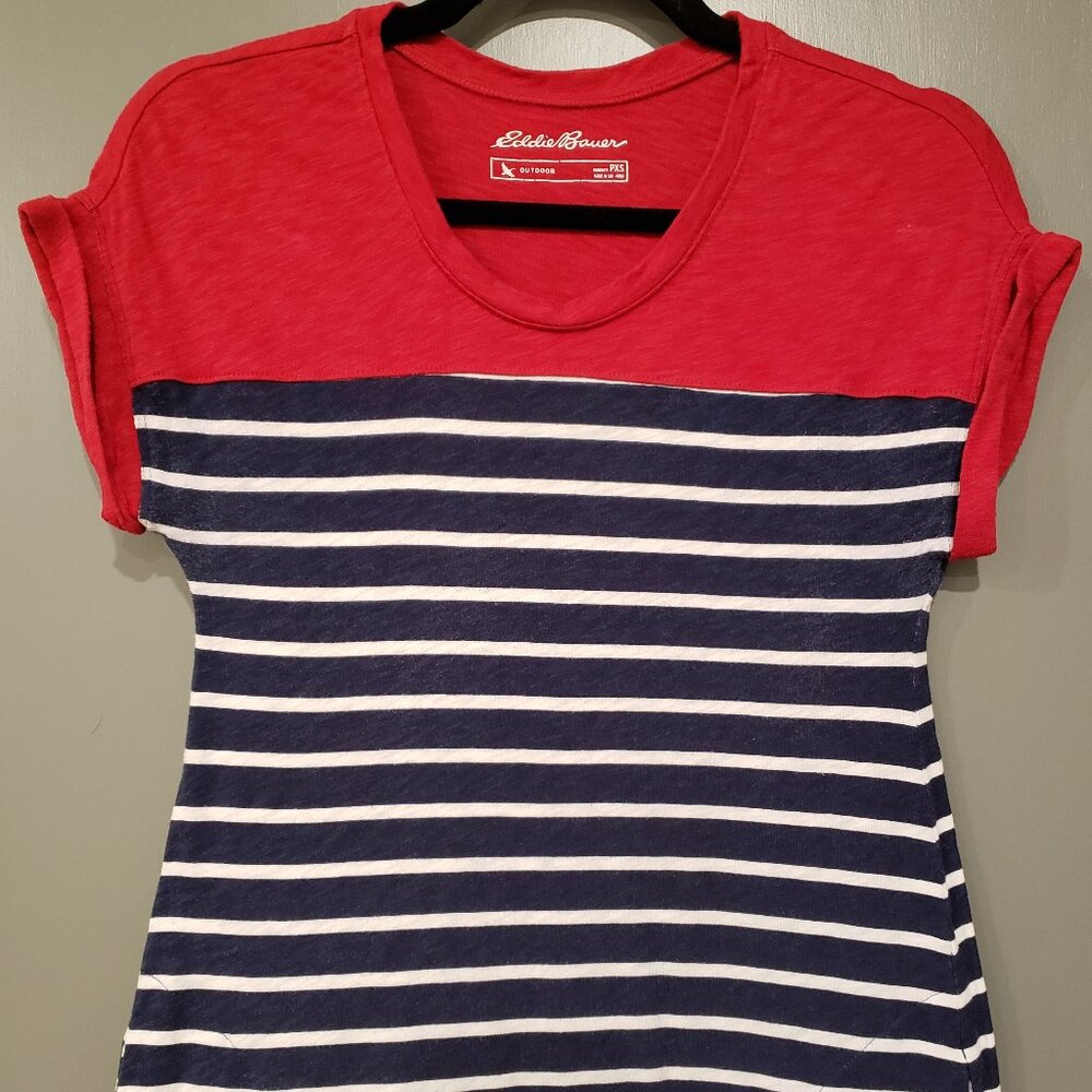 Eddie Bauer Petite Striped T-shirt Dress w/Pockets